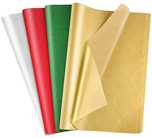 MIAHART 60 Blatt Weihnachts-Seidenpapier Bulk 50 * 35 cm Rotes und grünes Weihnachtspapier für DIY und Basteln Geschenktüten Verpackungsdekorationen (Red,Green,Gold,Silver)