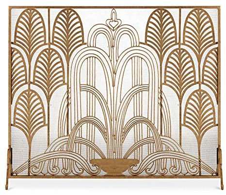 Verzierter Kaminschirm, große goldene Einzelplatte, schmiedeeiserner Kamin, Stehtor mit Metallgitter, babysicherer Zaun, Funkenschutz (Color : Gold) Needed