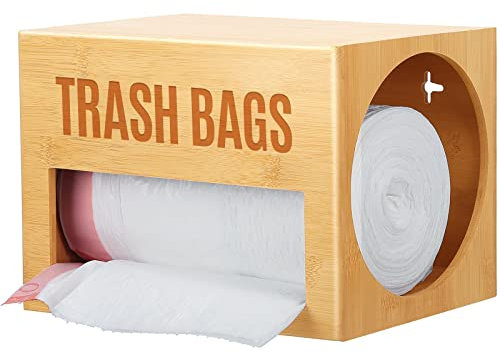 Libreshine Extra-Large Bamboo Trash Bag Holder Dispenser - Stackable Organizer for Costco & Sam's Club Jumbo Rolls, Under-Sink/Wall/Cabinet Mountable Storage for Kitchen, Pantry, Garage, Laundry
