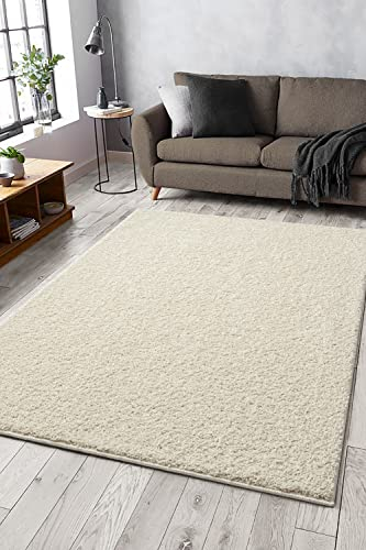 Mia´s Teppiche Lessy Waschbar Teppich, Hochflor, Langflor, Wohnzimmer, Schlafzimmer, Einfarbig, waschbar, Anti-Rutsch, 30 mm Florhöhe, Creme, 160 x 230 cm