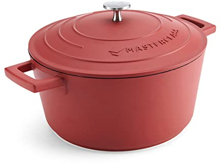 MasterClass Casserole Dish With Lid, Medium 4L/24 cm, Lightweight Cast Aluminium, PFA & PFOA Free Dutch Oven, Induction Hob And Oven Safe, Red