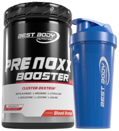 Best Body Nutrition 600 g Pre Noxx Booster mit BCAA und Cluster-Dextrin® + Protein Shaker (blau)