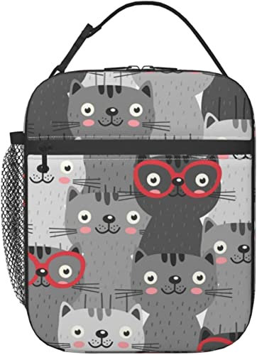 Oudrspo Lunchbox aus Glas mit Katzengesicht, wiederverwendbar, isoliert, Lunchbox für Damen und Herren, geeignet für Camping, Büro, Schule