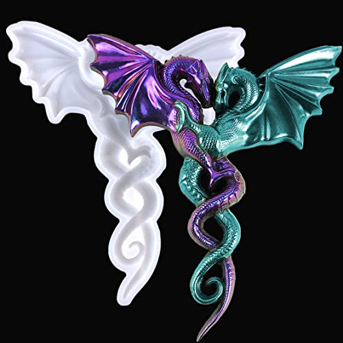 HyzaPhix 3D Drachen Resin Silikonform Groß Drache Epoxidharz Formen Kristall Silikon Gießform Dragon Silicone Mold für DIY Handwerk Zwei Schutz Drachen Ornament Wanddekoration Wohnkultur