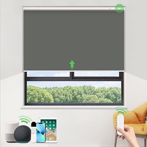 HOMEDEMO Elektrische Rollos Wiederaufladbare Verdunklungsrollo mit Motor & Fernbedienung, Dunkelgrau 100x110cm(BxH), Rollo Innen ohne Bohren klemmfix/mit Bohren, Smart Rollo mit Alexa kompatibel