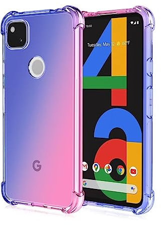 HONLEN Hülle für Google Pixel 4a (4G) Case, (5.81 Inches) Transparent Farbverlauf Design TPU Silicone Handyhülle, Verstärkung mit Vier Ecken Cover Blau Rosa