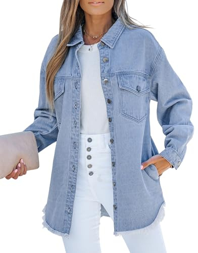 luvamia Oversized Shirt Jacket Long Denim Jackets Thousand Oceans Blue X-Large