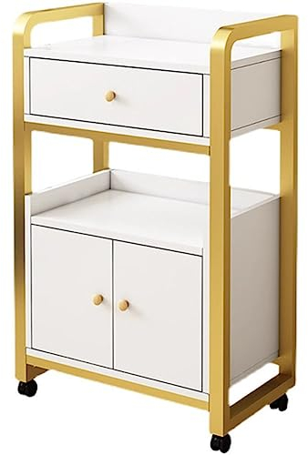 GRRICEPL Salonwagen Mit Schubladen, Friseurwagen-Schrank, Mobiler Beauty-Schrank, Beauty Organizer Spa Ausrüstung (Farbe : White-Gold-C, Größe : 80x44x34cm)