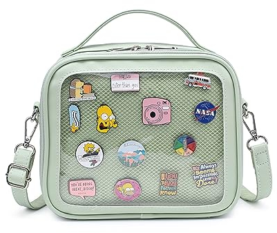 RAINBOW SMILE Ita Bag - Kawaii Crossbody Geldbörse mit transparentem Schultergurt und Anstecknadeldisplay, 23 - Grün