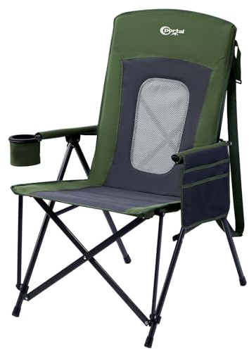PORTAL Campingstuhl Faltbar Klappstuhl 180 KG Belastbar mit Hochlehner Verstellbar Camping Anglerstuhl Gartenstuhl Sessel mit Tasche Getrankhalter für Garten Balkon Picknick
