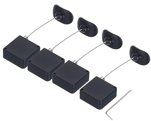 sourcing map Retractable Cable Lock with Double-Sided Adhesive Slow Remote Control Security Lock Arc Terminal for TV, DVD,Showroom,Remote,600g 4Set Black