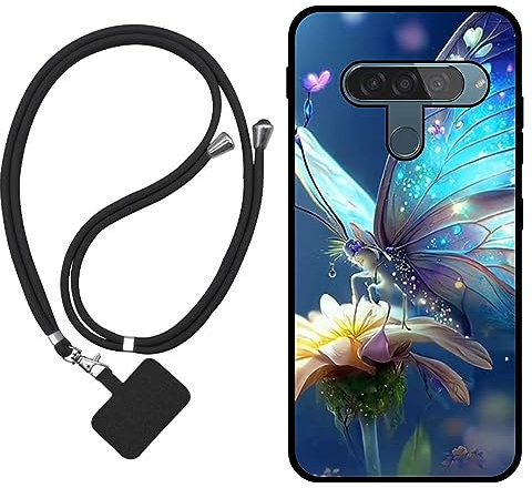 Sunrive Hülle Kompatibel mit LG G8s ThinQ Case,matt Handyhülle Schutzhülle Etui Karikatur Muster TPU Backcover (Schmetterling,Blume) +1x Universale Handykette MEHRWEG