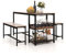 GiantexUK 3PCS Dining Table and Benches Set, Wooden Kitchen Table Set with Storage Shelf, Glass Holder & Wine Rack, Space-saving Breakfast Table Benches Set for Home Dining Living Room Cafe