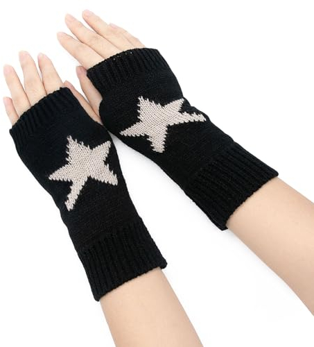 YAMEIZE Y2K Fingerless Star Printed Knitted - Gloves for Women Men Autumn Winter Warm Gloves Clothes Knitted Outdoor Driving