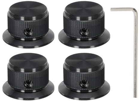 sourcing map Aluminium-Potentiometer-Drehknöpfe, 6 mm, 6 mm Schaft, für Gitarre, Bass, Audio, Endstufen, Lautstärkeregler, 24 mm Durchmesser, Schwarz, 4 Stück (mit Schraubenschlüssel)