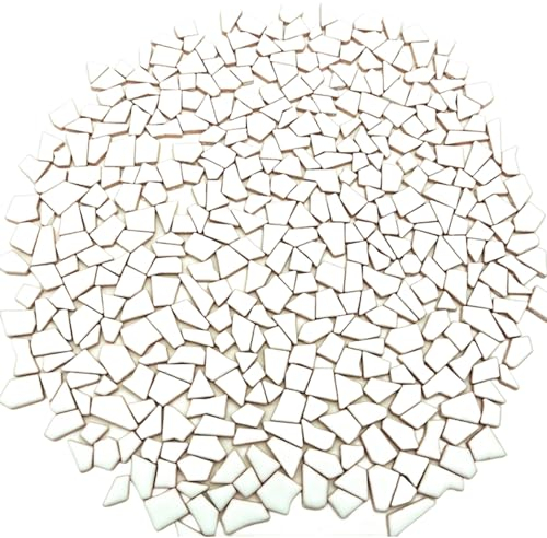 Piastrelle per mosaico irregolari in ceramica, 500 g, 0,5-2 cm, piccole pietre per mosaico fai da te, artigianato, hobby, arte, decorazione da parete di casa (bianco)
