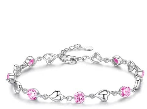 Aucuu Pulseras para Mujer, Pulsera Mujer de Ley 925 con Circonita Brillante, Pulseras Deslizantes de Cadena Ajustable, Joyería Nupcial para Bboda, Niñas Día de la Madre Regalo de Joyería - Rosa