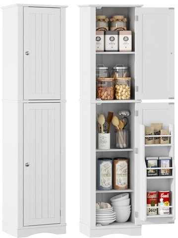 Function Home Gabinete alto de almacenamiento para baño, despensa de cocina delgada de 64 pulgadas con almacenamiento de puerta, armarios estrechos de madera independientes con estantes ajustables