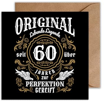 WBdesignz Oldschool Geburtstagskarte mit Umschlag - 60. Geburtstag Geschenkkarte Happy Birthday - Karte zum 60ten (125 x 125 mm)