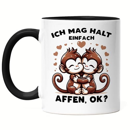 Hey!Print Ich mag halt einfach Affen, ok? Süße Affen Tasse Schwarz - Affen-Fan Ehre