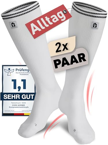 CORE GORIMO - 2 Paar - Kompressionsstrümpfe Herren & Damen - Atmungsaktiv - Stützstrümpfe & Kompressionssocken für stehende Berufe, Flug und Sport (39-42, Weiß)