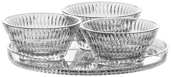 Nachtmann 4-teiliges Servier Set aus 1x Teller und 3x Schalen, Ethno, 105766, Geschirrset aus Kristallglas, Tafelservice spülmaschinenfest