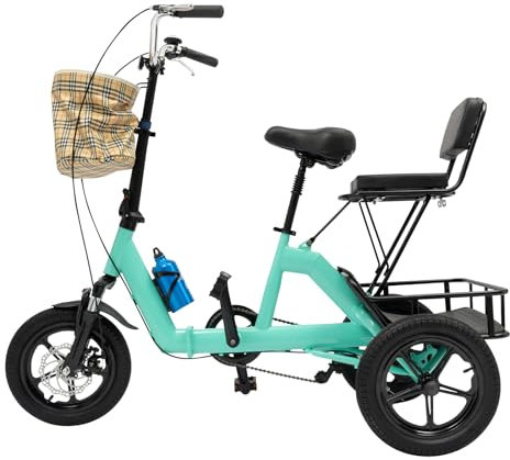 Tagtuell 14 Zoll Erwachsenen-Dreirad, Faltbares Dreirad, Lastenfahrrad Lasten Dreirad für Jugendliche, Erwachsene mit Shopping Korb, geeignet für 5,25 und 5,91 Fuß groß