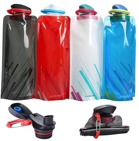 NK90 TECH 1pc Multicolor Collapsible Water Bottle -BPA Free 700ml Flexible Travel Essentials Reusable Running Water Bottle with Carabiner Clip for Gym Cycling Outdoor Sports & Hiking