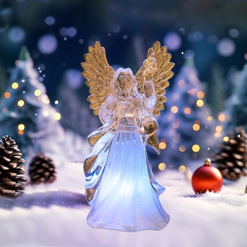 Weihnachtsdeko Engel Figur, Weihnachtsengel Figuren mit LED Bunte Farbverlaufslichter, Transparent Leuchtender Engel Weihnachtsfiguren aus Acryl, LED Engel Figuren für Weihnachtsdeko, Tischdeko (B)