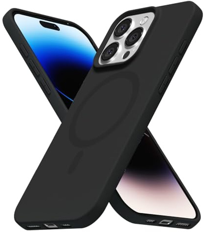 LoeoeL for iPhone 14 Pro Case Silicone Mag Safe, Compatible with Magsafe Ultra Slim Thin Magnetic Phone Case for Women Girls, Soft Rubber Gel Matte TPU Solid Color Minimalist Cover, Black
