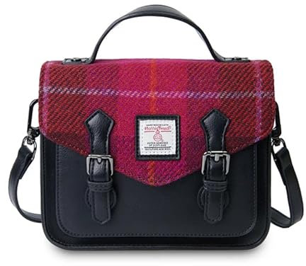 Islander The Calton Satchel Damen-Umhängetasche mit Harris-Tweed, Größe S und M, Fuchisa-Tartan, M