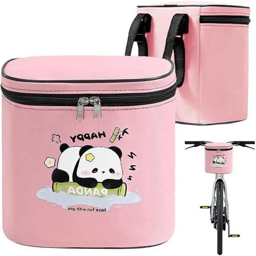 Alriedy Kinderfahrradtasche, wasserdicht und abnehmbar mit reflektierenden Streifen, Kinderfahrradkorb für vorne, Panda-Aufdruck, Klettverschluss für sichere Befestigung, Geschenk für Kinder