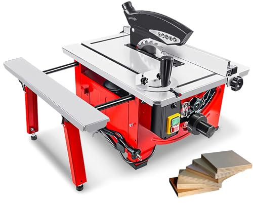 SAIYERUS Portable Table Saw, Woodworking Table Saw, Cutting Speed up to 7200 RPM, Portable Compact Table Saw with Sliding Miter Gauge, Benchtop Saw for DIY Woodworking and Furniture Making,52 x 65cm