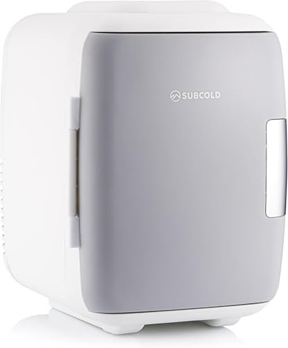 Subcold Classic4 Mini Fridge - Cooler & Warmer | 4 Litre/6 Cans | AC+USB | Portable Small Fridge for Skincare, Bedroom, Dorm, Car, Travel (White/Grey New)