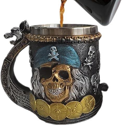 jamgeery Kaffee-Bierkrug | Piraten-Thema, lustige und einzigartige Kaffeetassen – Bierkrug tragbare Edelstahl-Kaffeetasse für Familie, Freunde, Kollegen