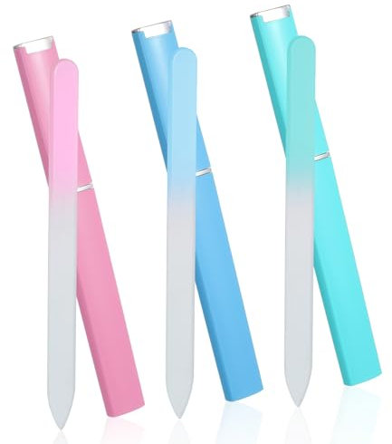 Lot de 3 limes à ongles en verre cristal pour femme avec étui de voyage, lime à ongles élégante double face ultra qualité professionnelle pour femmes et filles