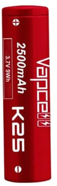 Vapcell K25 Battery 2500mAh 25r Rechargeable Batteries Flat Top High Drain Inc Plastic Case