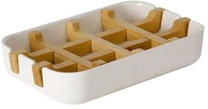 Durable Bamboo Soap Dish with Drainage - Natural Soap Holder for Shower, Bathroom, Kitchen(COLOR:White)