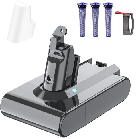 6000mAh V6 Ersatzakku für Dyson V6 Akku Kompatibel mit DC58 DC59 DC61 DC62 Animal DC72 DC74 SV03 SV04 SV05 SV06 SV07 SV09 (1 Akku für Dyson v6 + 1 Batterie Schutzkappe + 3 Filter+1Schaltersperre)