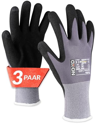 OX-ON FLEXIBLE SUPREME 1600 Arbeitshandschuhe Gr.10 I 3 Paar atmungsaktive Schutzhandschuhe mit Nitrilbeschichtung I Mechanikerhandschuhe mit hohem Tastgefühl & Grip I EN Zertifizierung