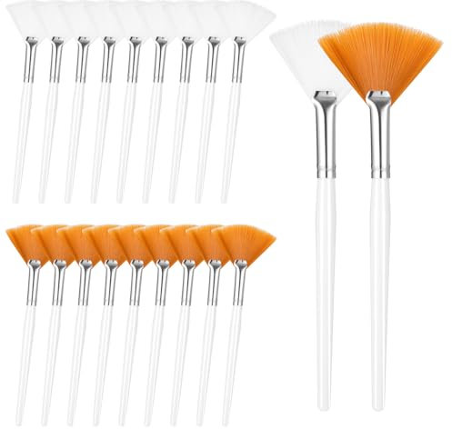 QFGasre 20pcs Fan Brushes Facials Applicator Brush Makeup Brushes Esthetician Cosmetic Brush Tools with Handle for Mud Cream Makeup Peel
