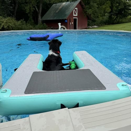 WDJBPSH Hunderampen Aufblasbare Hunde-Wasserrampe für Pools, Boote und Stege, PVC Ausstiegsrampen mit Pumpe/Seil/Reparaturset Tragbare Schwimmleiter für Hunde Bis 60 kg