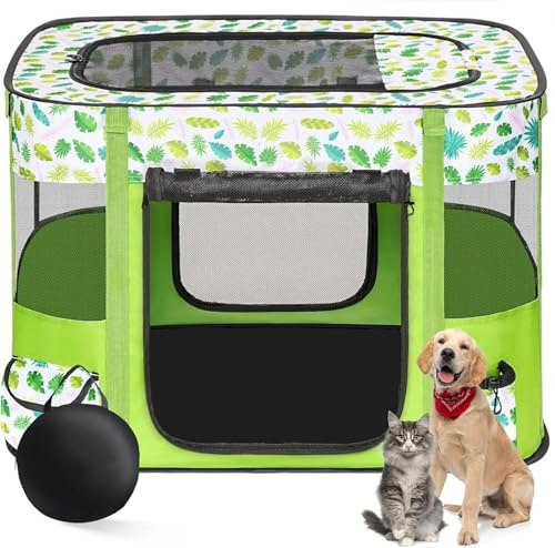 Floving Niche Portable pour Animaux domestiques 80x60x55cm,Pliable,Rectangulaire,Niche pour Chat,Niche fermée,avec Sac de Transport (Herbe Verte)