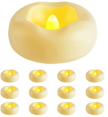RANJIMA Schwimmende Kerzen, 12 Stück LED SchwimmKerze, Wasserdichte Warmweiße LED Wasserkerzen, Schwimmende Teekerze für Schwimmbäder Pool Vasen Teiche Hochzeiten Party Heimdekoration (5,8 x 2,5cm)
