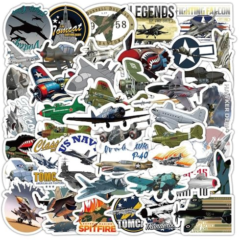 Affoto Kämpfer Flugzeuge Aufkleber für Laptop(50PCS),Geschenk für Kinder Jugendliche Erwachsene,Warcraft Wasserdicht Vinyl Stickers für Auto,Motorräder Fahrrad Gepäck Scrapbook,Skateboard Gitarre