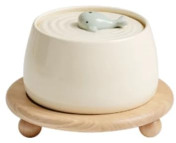 Fontaine à Eau pour Chat en céramique 1,3 L – Ultra-silencieuse (< 25 DB), débit réglable – Socle Bois – Anti-Renversement – COSYFUR – Beige - Moderne et Design (Beige, 1.3 L)