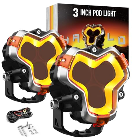 NOVSIGHT 3,5 Inch Arbeitsscheinwerfer LED 12V 24V Red Dot Award 2025 Winner Halo Series Spotlight 96W LED Offroad Scheinwerfer mit gelbem/weiß Tagfahrlicht für LKW, Pickup, Golfwagen, Geländefahrzeug