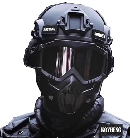 Airsoft Helm und Vollgesichts Maske, abnehmbare Airsoft Brille, Paintball PJ Fast Helm mit Front NVG Mount und Side Rail