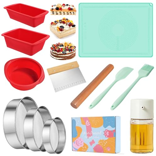 Backunterlage Silikon Groß 70x50cm,Backunterlage zum Teig Ausrollen | 3 Silikon Backformen Set,40 Mesh Edelstahl Pollensieb Set,mit ölsprühflasche,Silikonbürste,Teigschneider,für Küche,Backofen