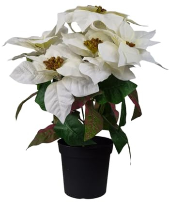 GreenBrokers Pianta di Natale artificiale bianca a forma di stella di Natale, in vaso, 46 cm